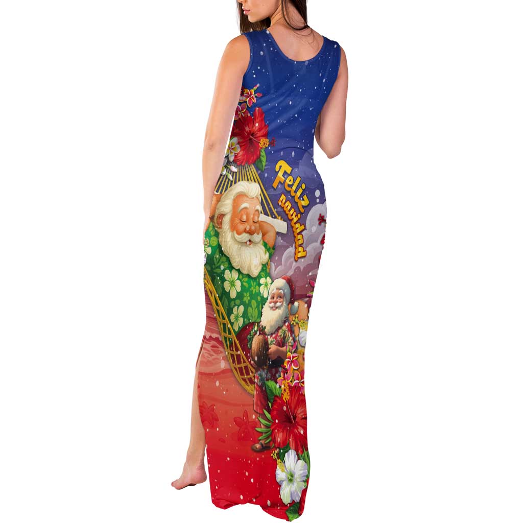 Dominican Republic Christmas Tank Maxi Dress Santa Relaxing On The Beach - Wonder Print Shop