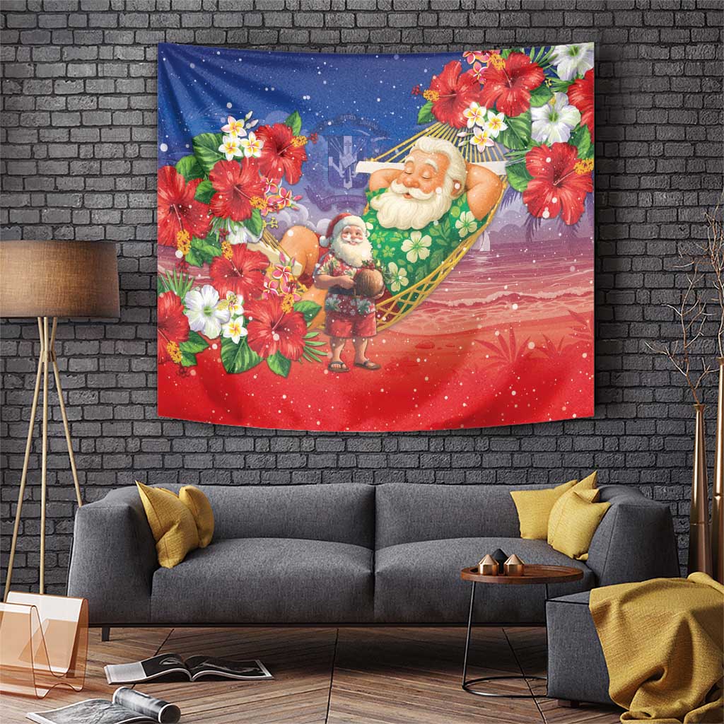 Dominican Republic Christmas Tapestry Santa Relaxing On The Beach - Wonder Print Shop