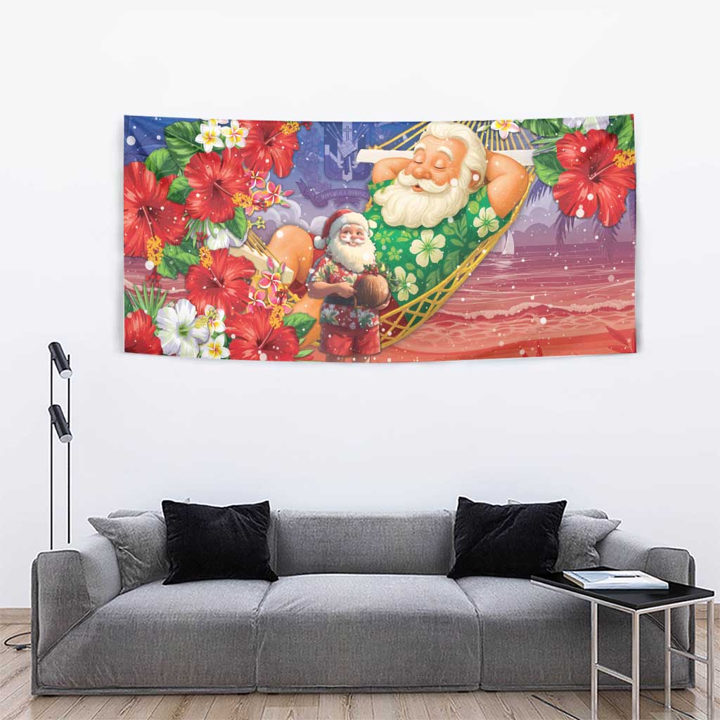 Dominican Republic Christmas Tapestry Santa Relaxing On The Beach - Wonder Print Shop