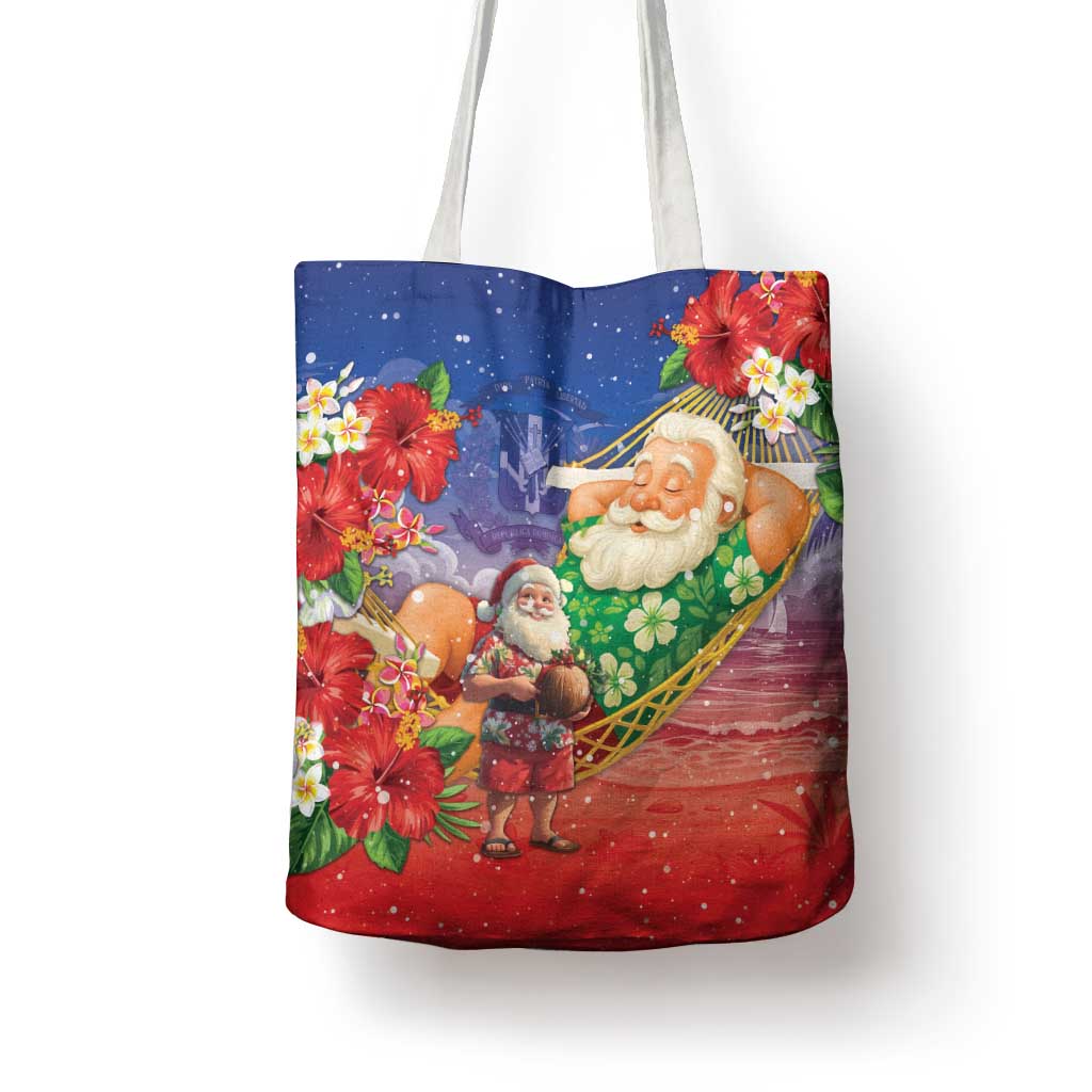 Dominican Republic Christmas Tote Bag Santa Relaxing On The Beach - Wonder Print Shop