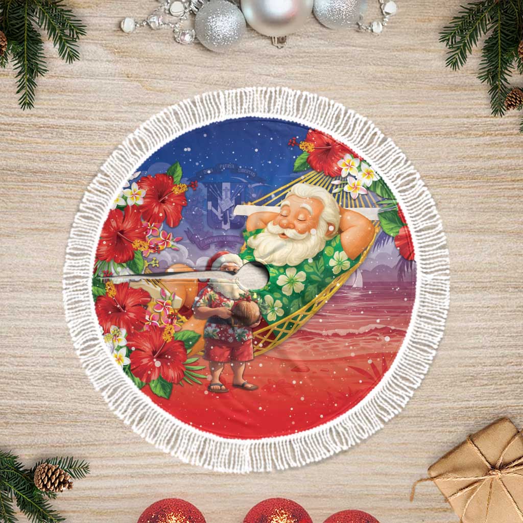 Dominican Republic Christmas Tree Skirt Santa Relaxing On The Beach - Wonder Print Shop