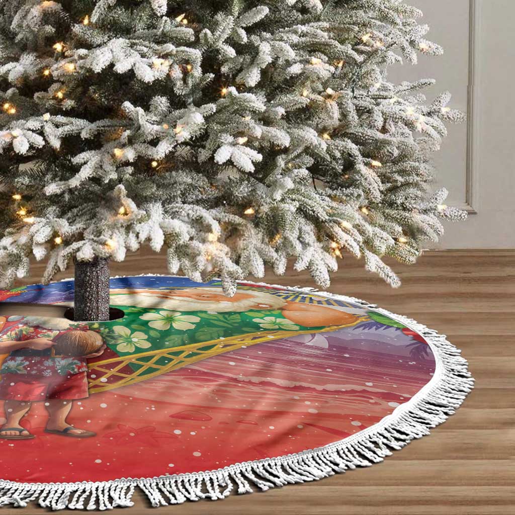Dominican Republic Christmas Tree Skirt Santa Relaxing On The Beach - Wonder Print Shop