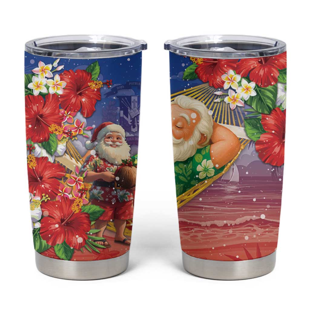 Dominican Republic Christmas Tumbler Cup Santa Relaxing On The Beach - Wonder Print Shop