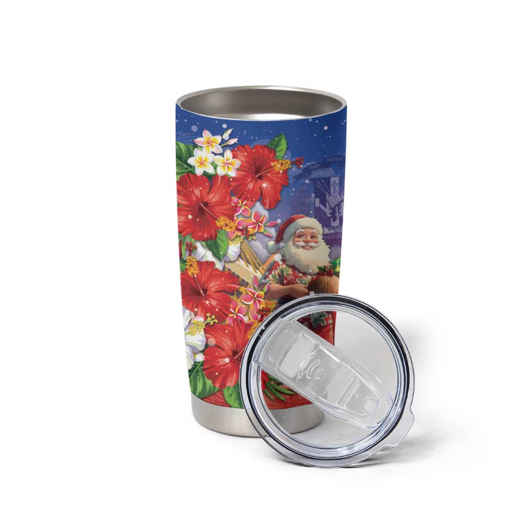 Dominican Republic Christmas Tumbler Cup Santa Relaxing On The Beach - Wonder Print Shop