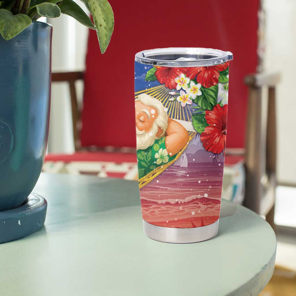 Dominican Republic Christmas Tumbler Cup Santa Relaxing On The Beach - Wonder Print Shop