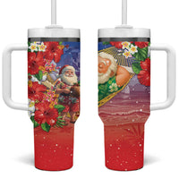 Dominican Republic Christmas Tumbler With Handle Santa Relaxing On The Beach - Wonder Print Shop