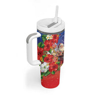 Dominican Republic Christmas Tumbler With Handle Santa Relaxing On The Beach - Wonder Print Shop