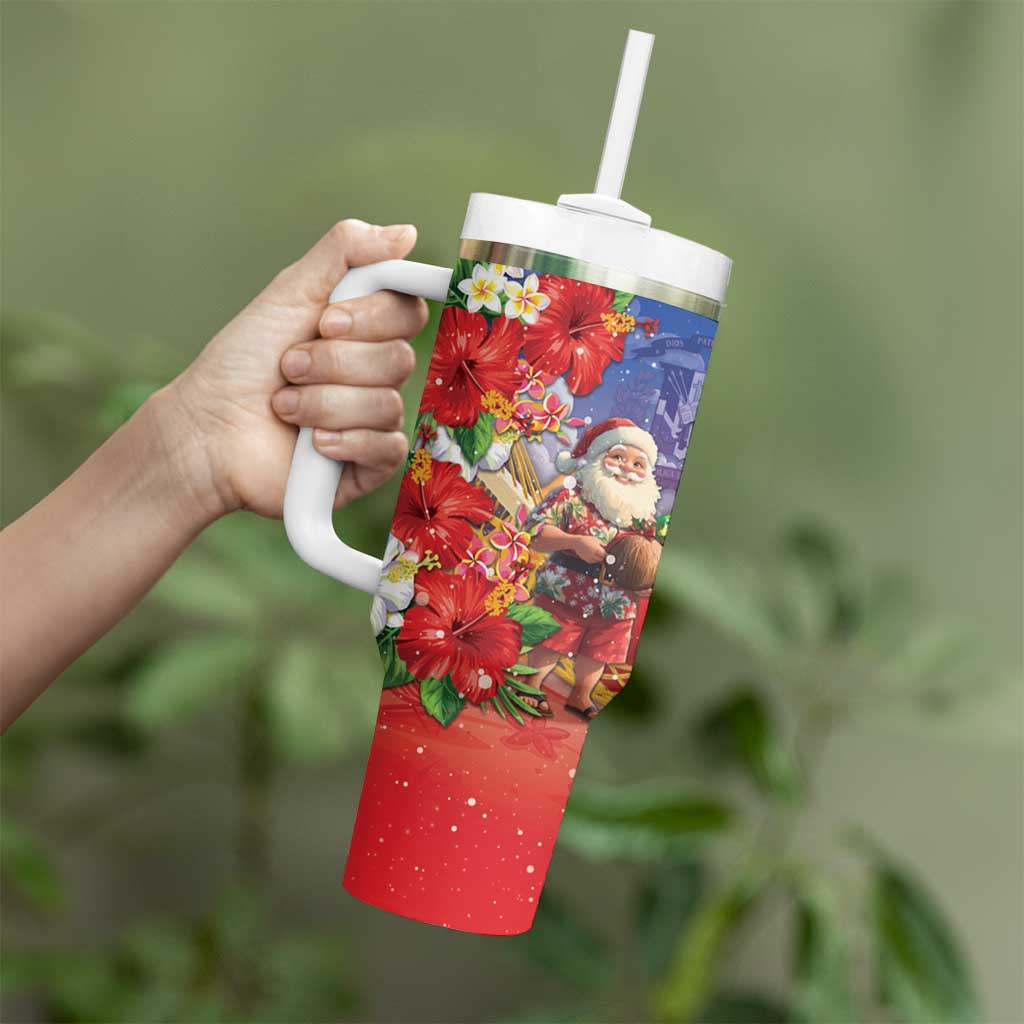 Dominican Republic Christmas Tumbler With Handle Santa Relaxing On The Beach - Wonder Print Shop