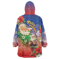 Dominican Republic Christmas Wearable Blanket Hoodie Santa Relaxing On The Beach - Wonder Print Shop