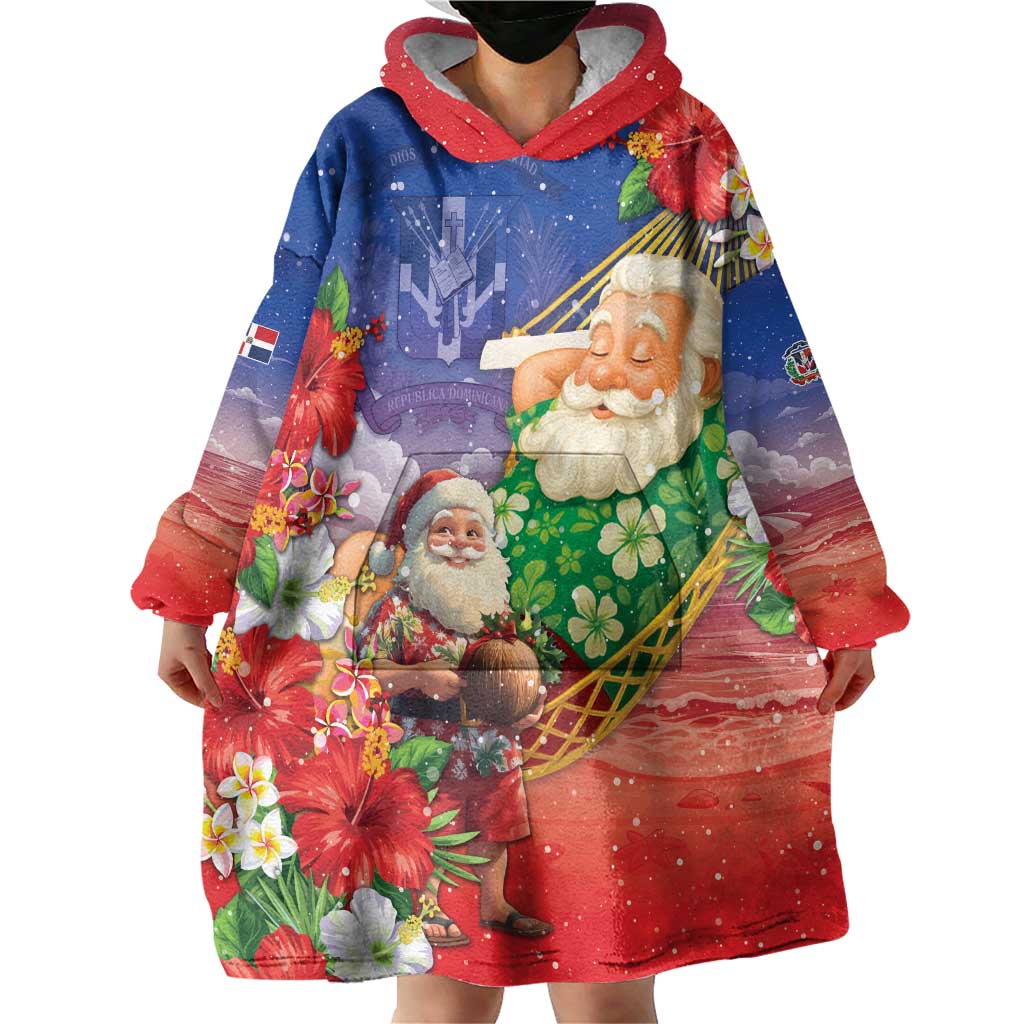 Dominican Republic Christmas Wearable Blanket Hoodie Santa Relaxing On The Beach - Wonder Print Shop