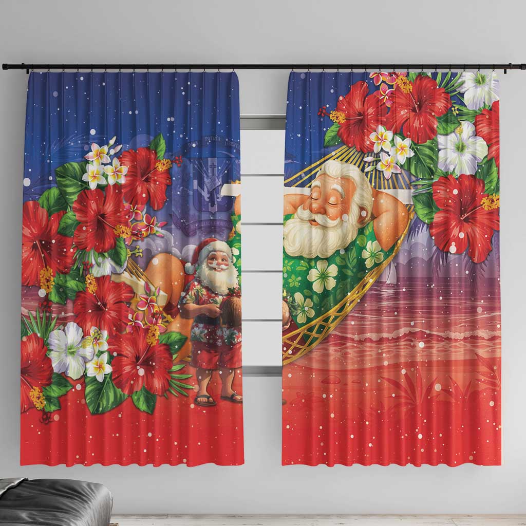 Dominican Republic Christmas Window Curtain Santa Relaxing On The Beach - Wonder Print Shop