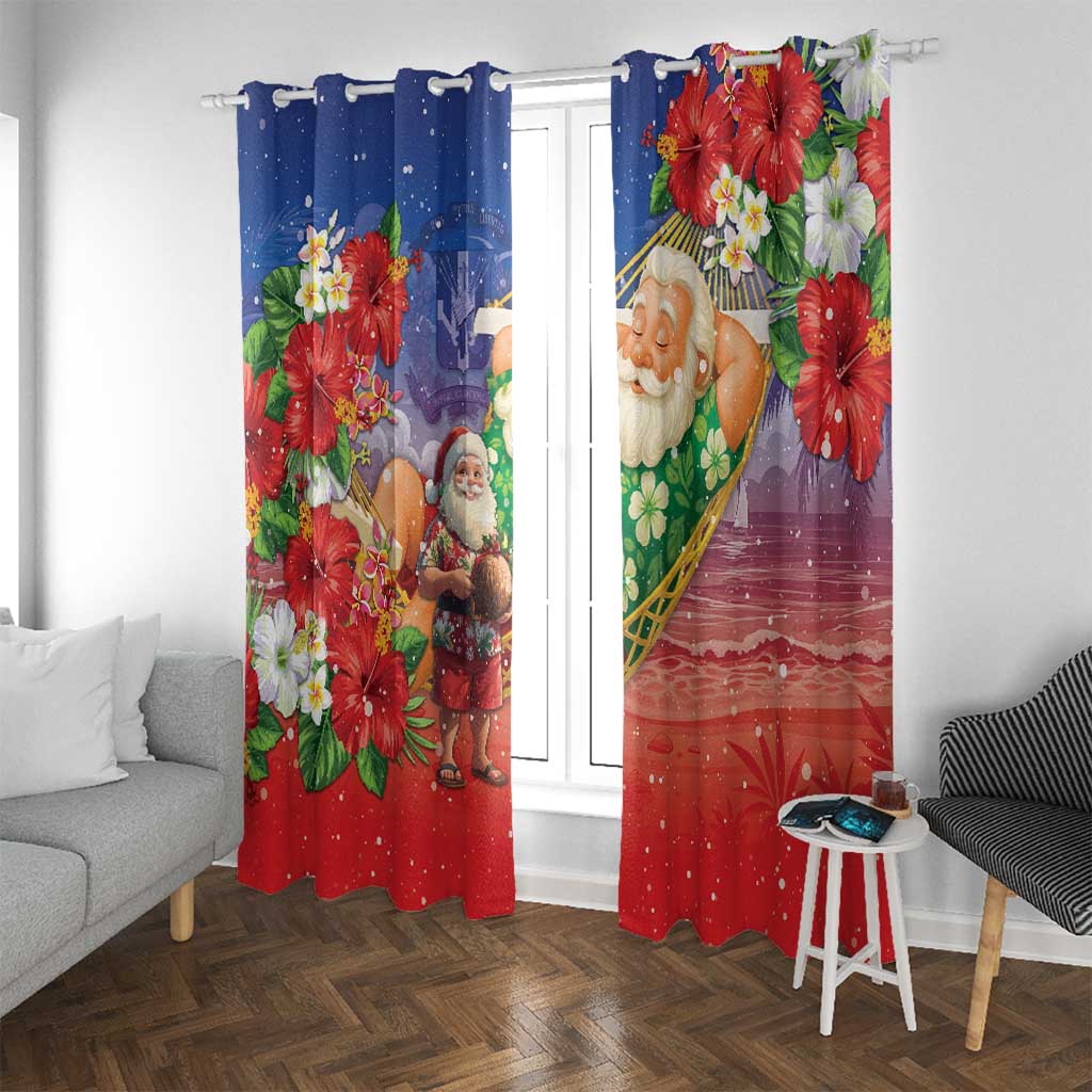 Dominican Republic Christmas Window Curtain Santa Relaxing On The Beach - Wonder Print Shop