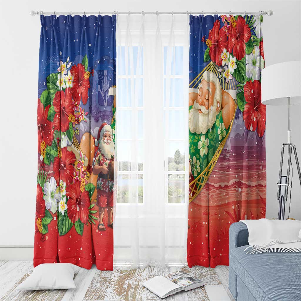 Dominican Republic Christmas Window Curtain Santa Relaxing On The Beach - Wonder Print Shop