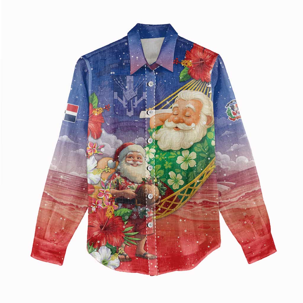 Dominican Republic Christmas Women Casual Shirt Santa Relaxing On The Beach - Wonder Print Shop