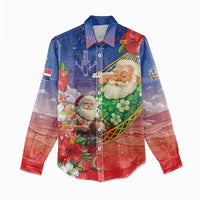 Dominican Republic Christmas Women Casual Shirt Santa Relaxing On The Beach - Wonder Print Shop