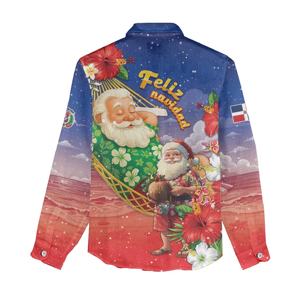 Dominican Republic Christmas Women Casual Shirt Santa Relaxing On The Beach - Wonder Print Shop