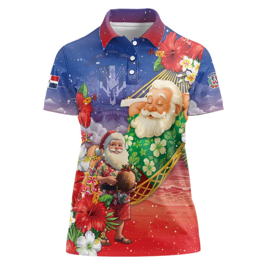 Dominican Republic Christmas Women Polo Shirt Santa Relaxing On The Beach - Wonder Print Shop