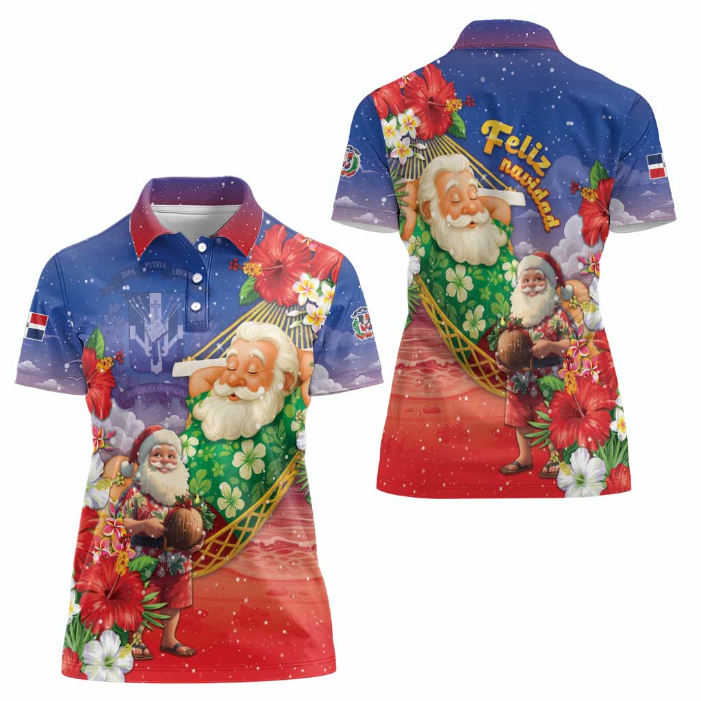 Dominican Republic Christmas Women Polo Shirt Santa Relaxing On The Beach - Wonder Print Shop