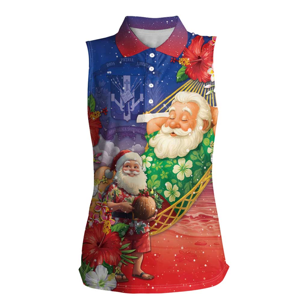Dominican Republic Christmas Women Sleeveless Polo Shirt Santa Relaxing On The Beach - Wonder Print Shop