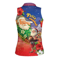Dominican Republic Christmas Women Sleeveless Polo Shirt Santa Relaxing On The Beach - Wonder Print Shop