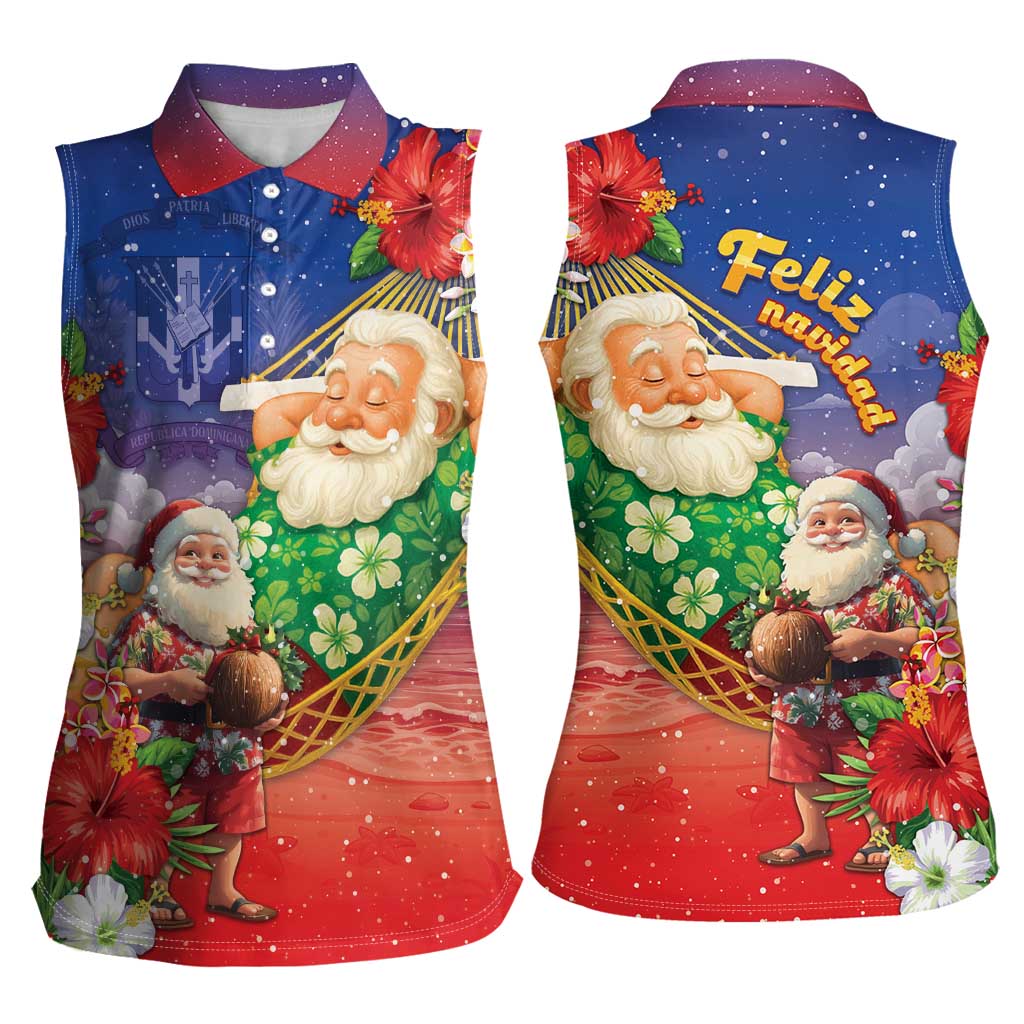 Dominican Republic Christmas Women Sleeveless Polo Shirt Santa Relaxing On The Beach - Wonder Print Shop