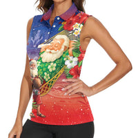 Dominican Republic Christmas Women Sleeveless Polo Shirt Santa Relaxing On The Beach - Wonder Print Shop