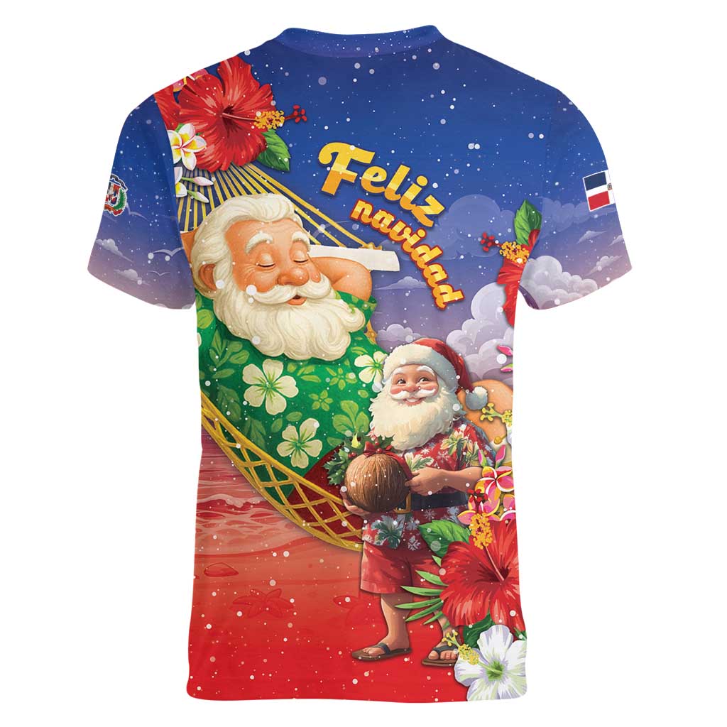 Dominican Republic Christmas Women V-Neck T-Shirt Santa Relaxing On The Beach - Wonder Print Shop