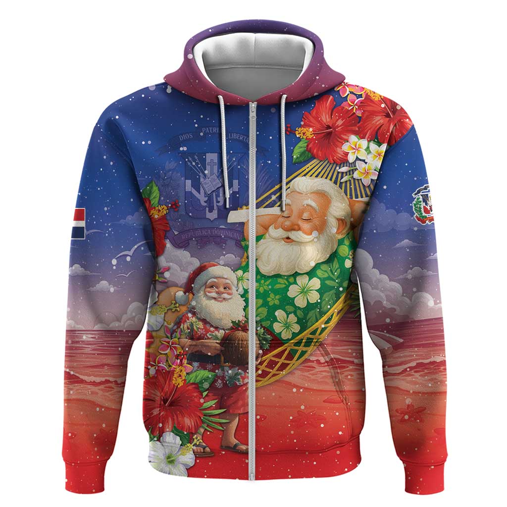 Dominican Republic Christmas Zip Hoodie Santa Relaxing On The Beach - Wonder Print Shop