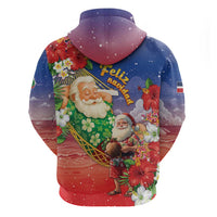 Dominican Republic Christmas Zip Hoodie Santa Relaxing On The Beach - Wonder Print Shop