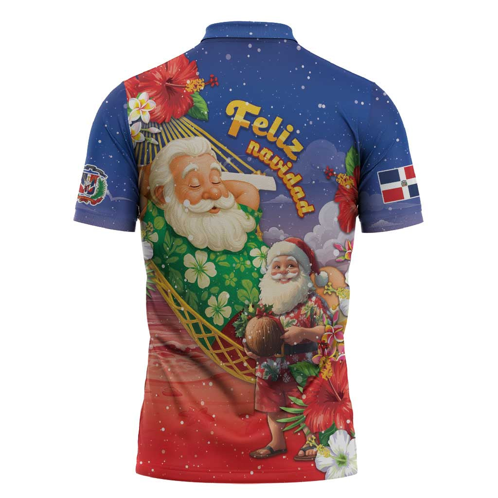 Dominican Republic Christmas Zipper Polo Shirt Santa Relaxing On The Beach - Wonder Print Shop