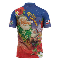 Dominican Republic Christmas Zipper Polo Shirt Santa Relaxing On The Beach - Wonder Print Shop