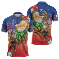 Dominican Republic Christmas Zipper Polo Shirt Santa Relaxing On The Beach - Wonder Print Shop