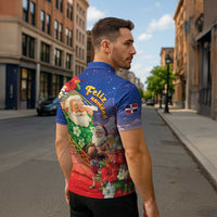 Dominican Republic Christmas Zipper Polo Shirt Santa Relaxing On The Beach - Wonder Print Shop