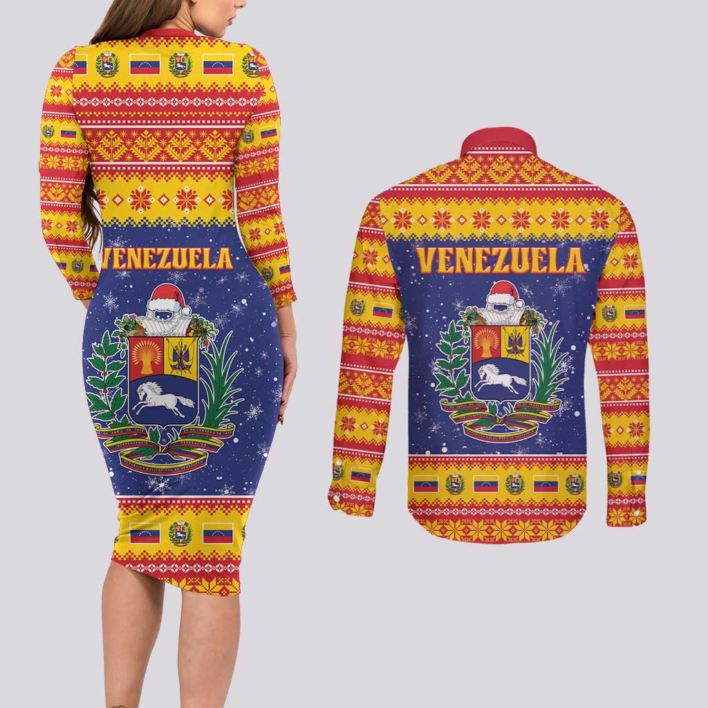 Venezuela Christmas Couples Matching Long Sleeve Bodycon Dress and Long Sleeve Button Shirt Hallaca Season - Wonder Print Shop