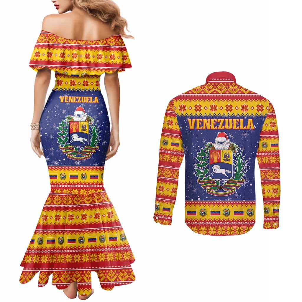 Venezuela Christmas Couples Matching Mermaid Dress and Long Sleeve Button Shirt Hallaca Season - Wonder Print Shop