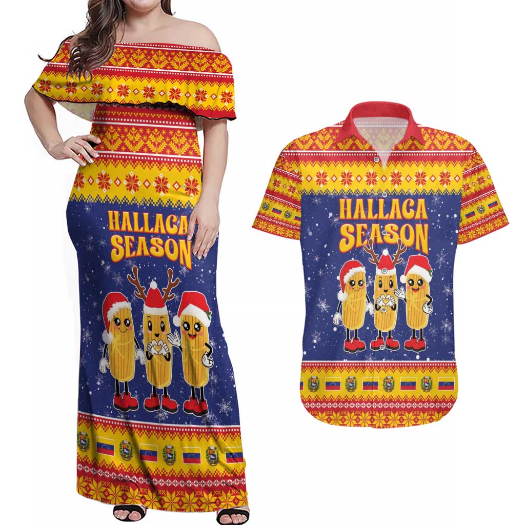 Venezuela Christmas Couples Matching Off Shoulder Maxi Dress and Hawaiian Shirt Hallaca Season - Wonder Print Shop