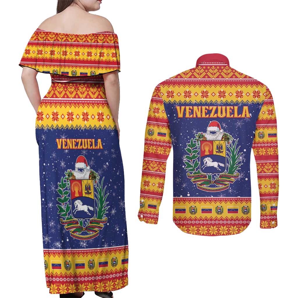 Venezuela Christmas Couples Matching Off Shoulder Maxi Dress and Long Sleeve Button Shirt Hallaca Season - Wonder Print Shop