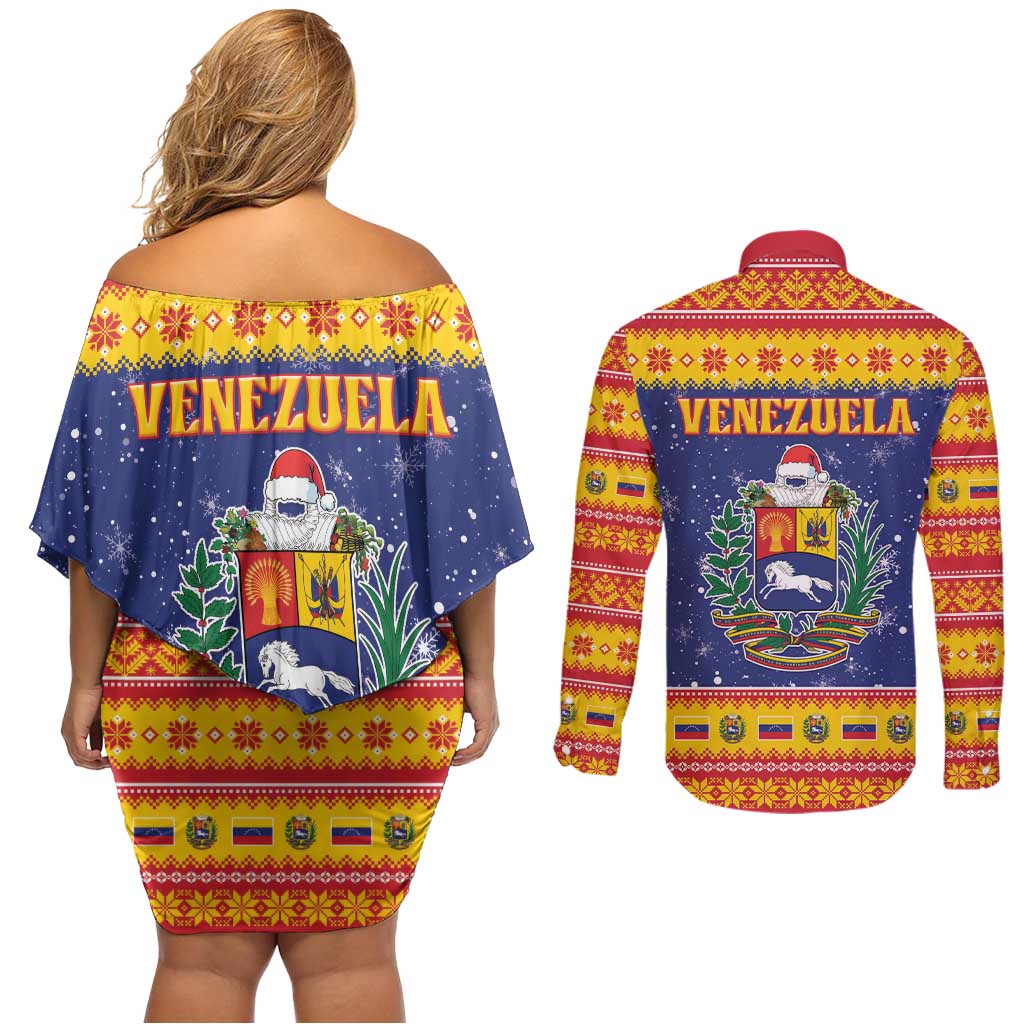 Venezuela Christmas Couples Matching Off Shoulder Short Dress and Long Sleeve Button Shirt Hallaca Season - Wonder Print Shop