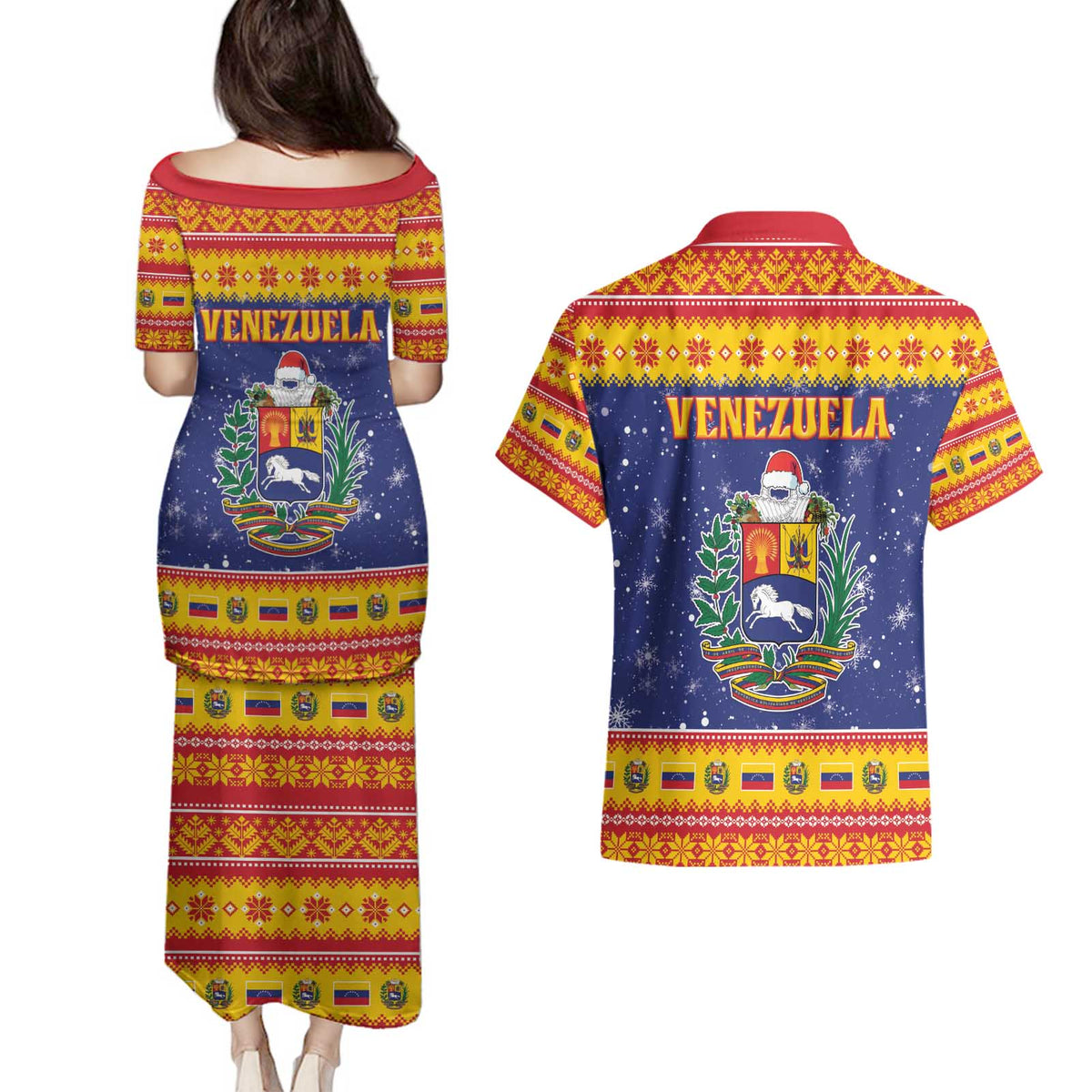 Venezuela Christmas Couples Matching Puletasi and Hawaiian Shirt Hallaca Season - Wonder Print Shop