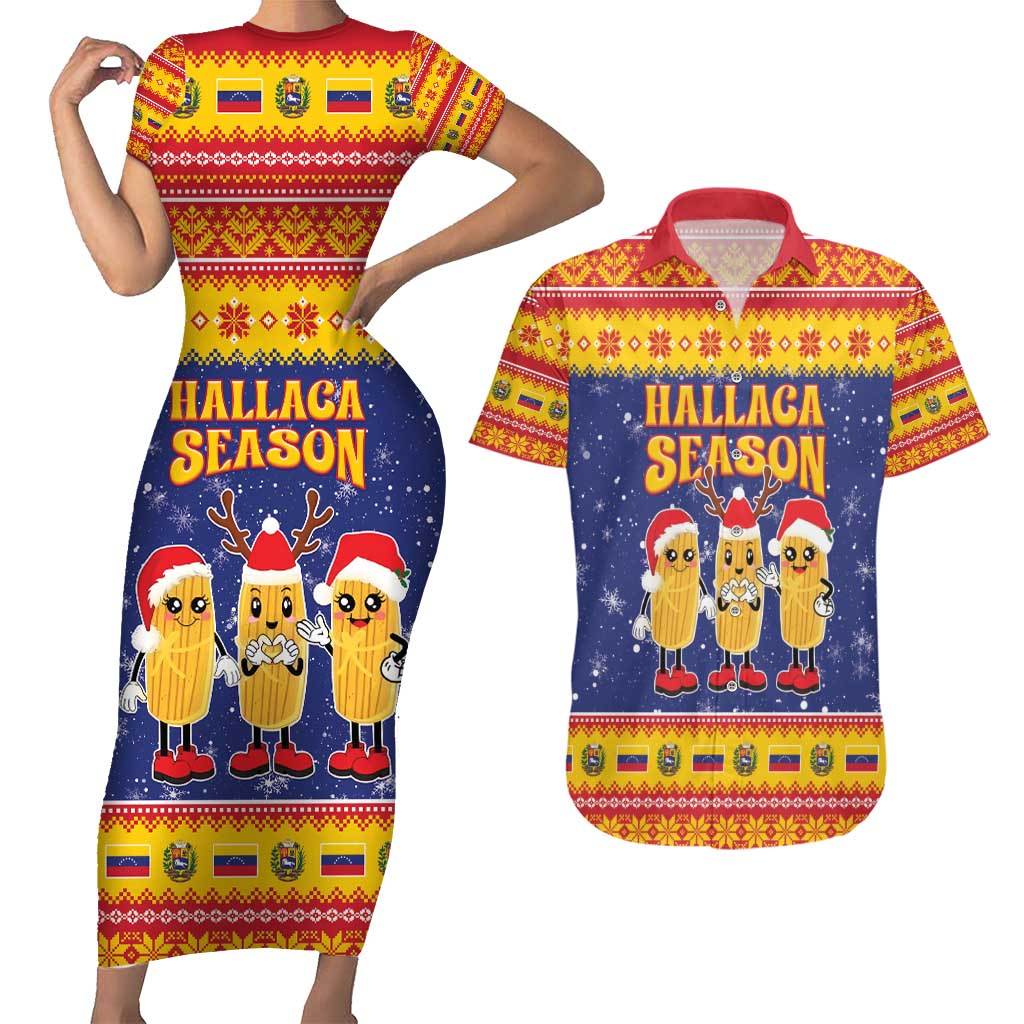 Venezuela Christmas Couples Matching Short Sleeve Bodycon Dress and Hawaiian Shirt Hallaca Season - Wonder Print Shop
