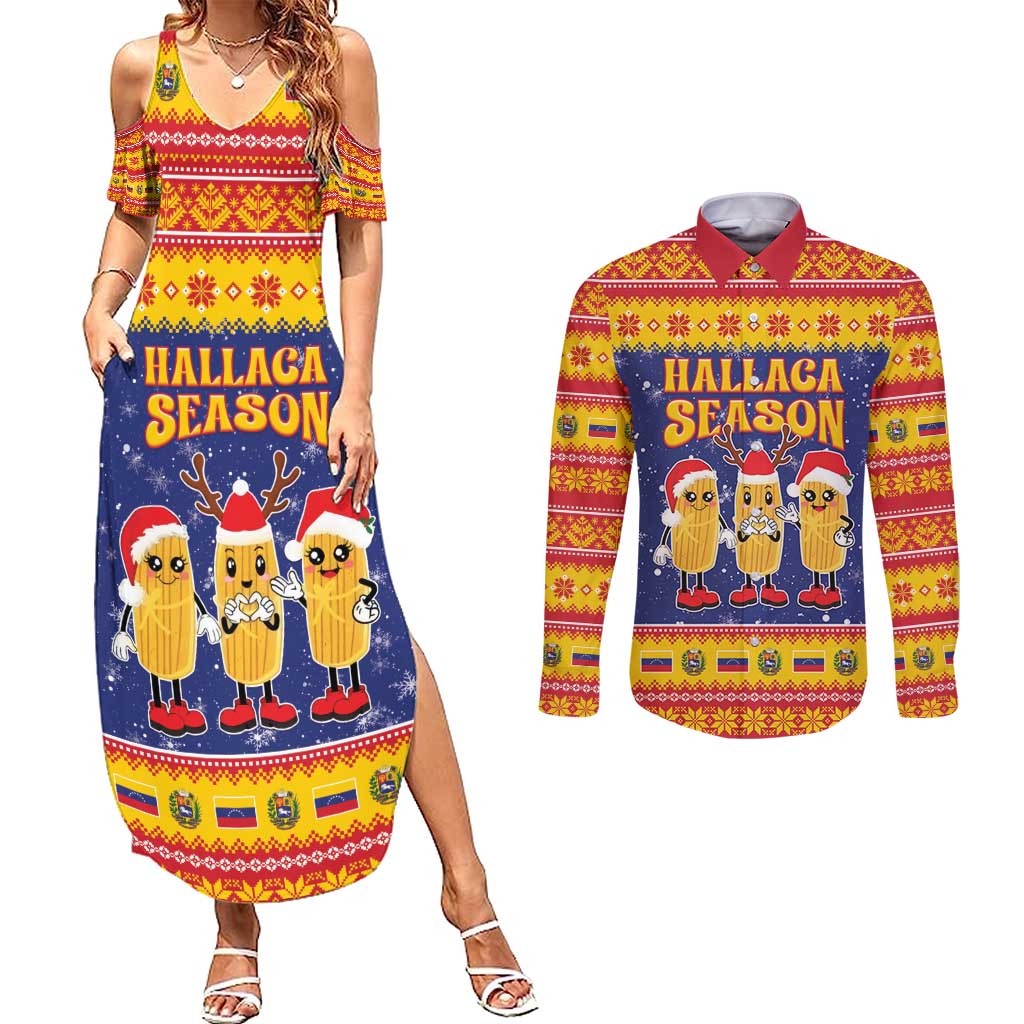 Venezuela Christmas Couples Matching Summer Maxi Dress and Long Sleeve Button Shirt Hallaca Season - Wonder Print Shop