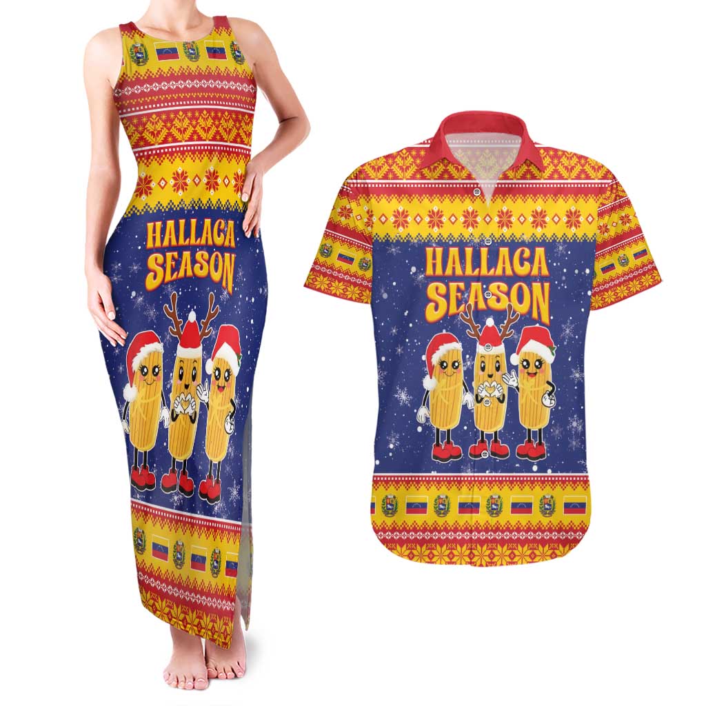 Venezuela Christmas Couples Matching Tank Maxi Dress and Hawaiian Shirt Hallaca Season - Wonder Print Shop