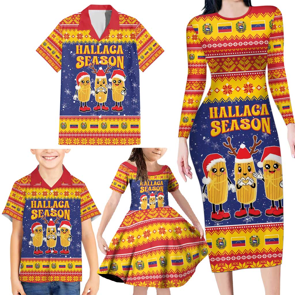 Venezuela Christmas Family Matching Long Sleeve Bodycon Dress and Hawaiian Shirt Hallaca Season - Wonder Print Shop