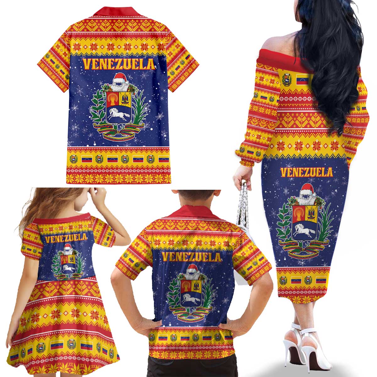 Venezuela Christmas Family Matching Off The Shoulder Long Sleeve Dress and Hawaiian Shirt Hallaca Season - Wonder Print Shop