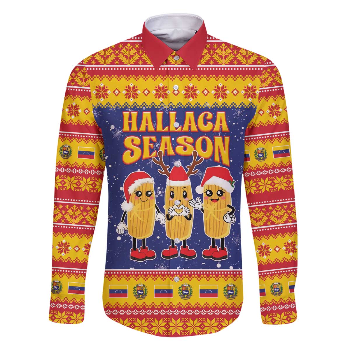 Venezuela Christmas Family Matching Off The Shoulder Long Sleeve Dress and Hawaiian Shirt Hallaca Season - Wonder Print Shop