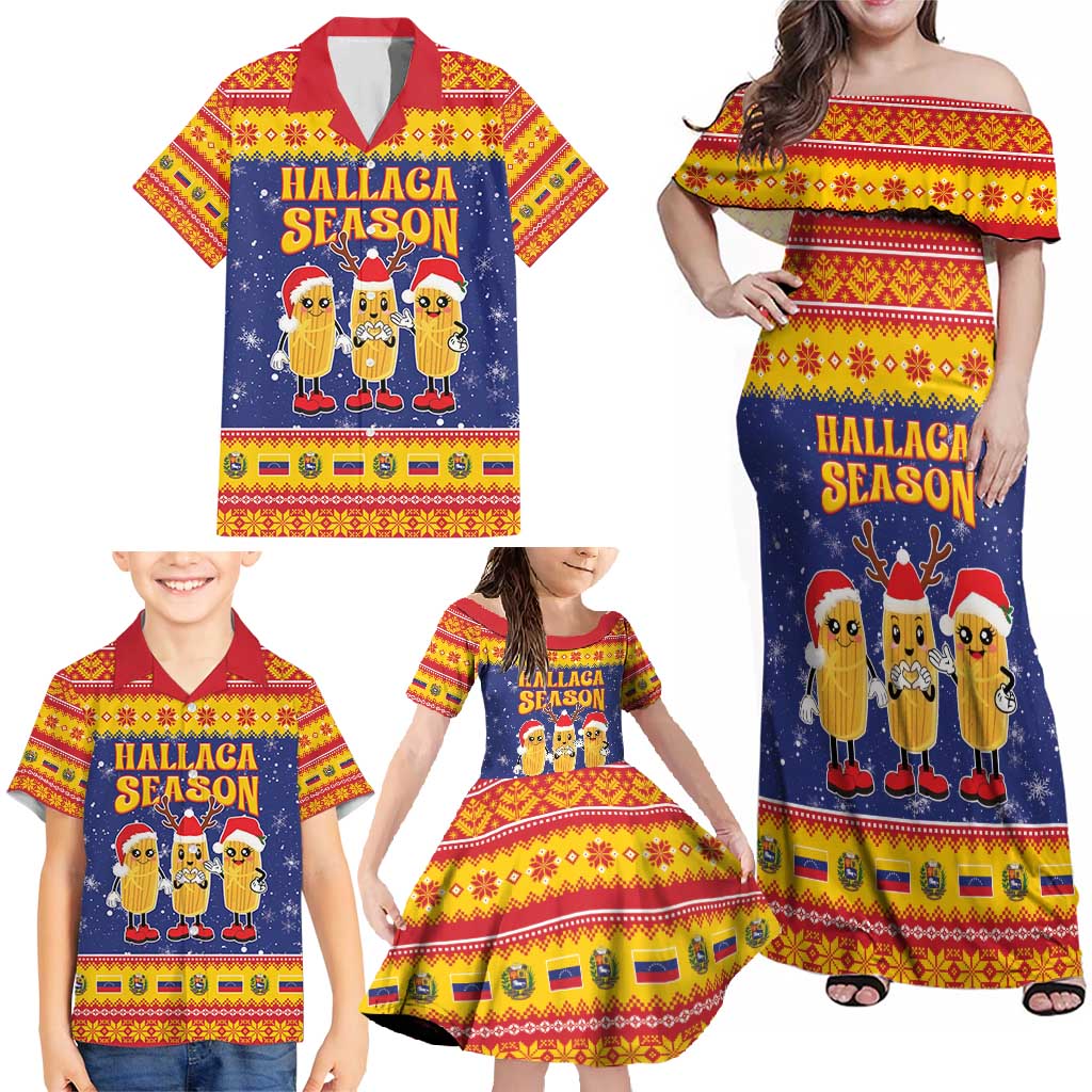Venezuela Christmas Family Matching Off Shoulder Maxi Dress and Hawaiian Shirt Hallaca Season - Wonder Print Shop