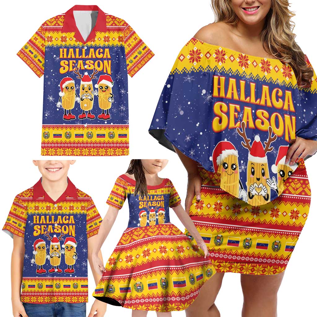 Venezuela Christmas Family Matching Off Shoulder Short Dress and Hawaiian Shirt Hallaca Season - Wonder Print Shop