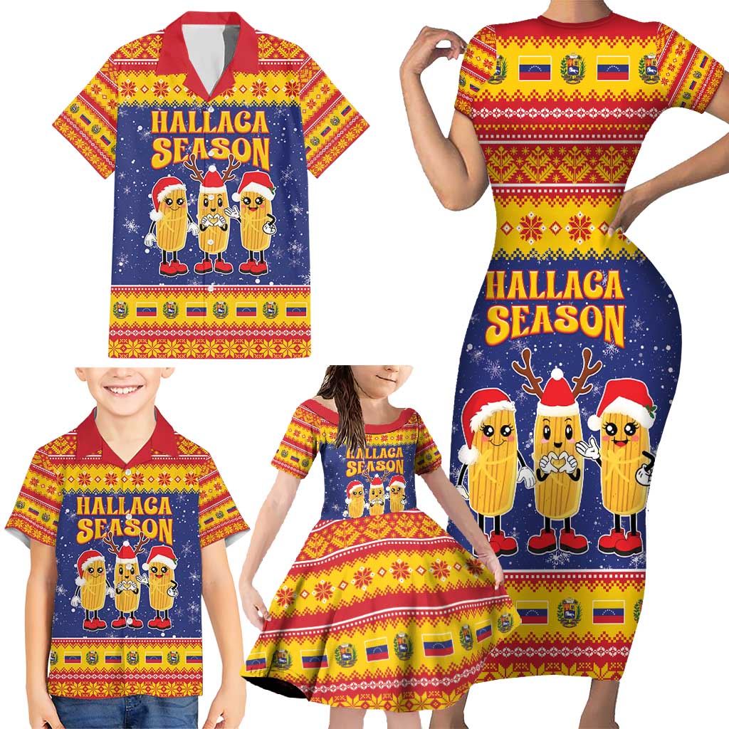 Venezuela Christmas Family Matching Short Sleeve Bodycon Dress and Hawaiian Shirt Hallaca Season - Wonder Print Shop