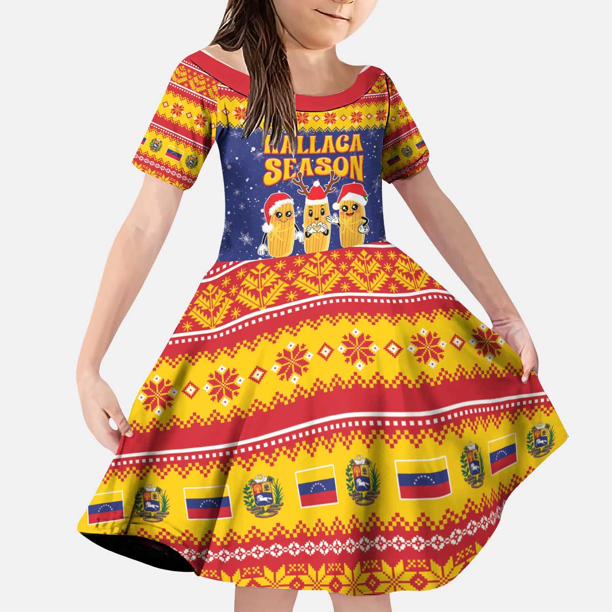 Venezuela Christmas Kid Short Sleeve Dress Hallaca Season - Wonder Print Shop