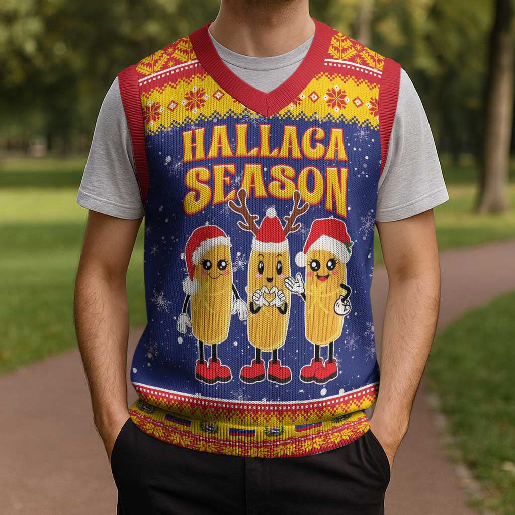 Venezuela Christmas Knitted V-Neck Vest Hallaca Season - Wonder Print Shop